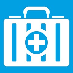 First aid kit icon white isolated on blue background vector illustration