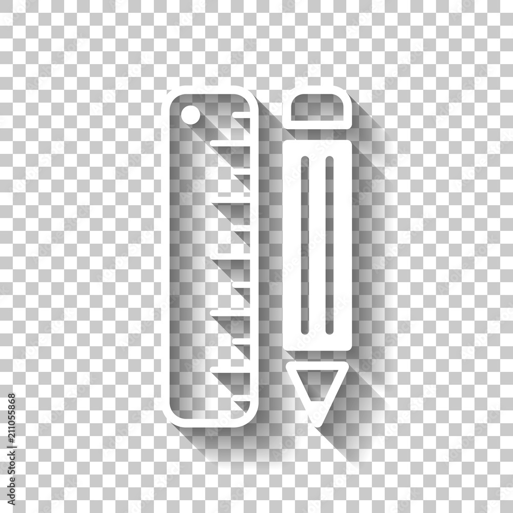 Poster simple symbol of ruler and pencil. white icon with shadow on tra
