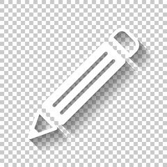 simple pencil symbol. White icon with shadow on transparent back