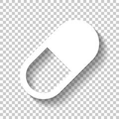 simple symbol of pill or vitamin. White icon with shadow on tran