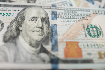 Obraz na płótnie Canvas One Hundred Dollar Banknotes. Dollars Closeup Concept.