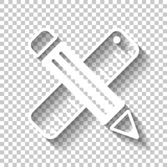 simple symbol of ruler and pencil, criss-cross. White icon with