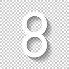 Number eight, numeral, simple letter. White icon with shadow on