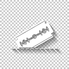 razor blade and cutting line. simple icon. White icon with shado