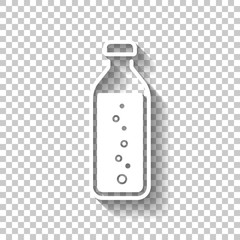 bottle of water with bubbles, simple icon. White icon with shado