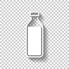 bottle of water, simple icon. White icon with shadow on transpar