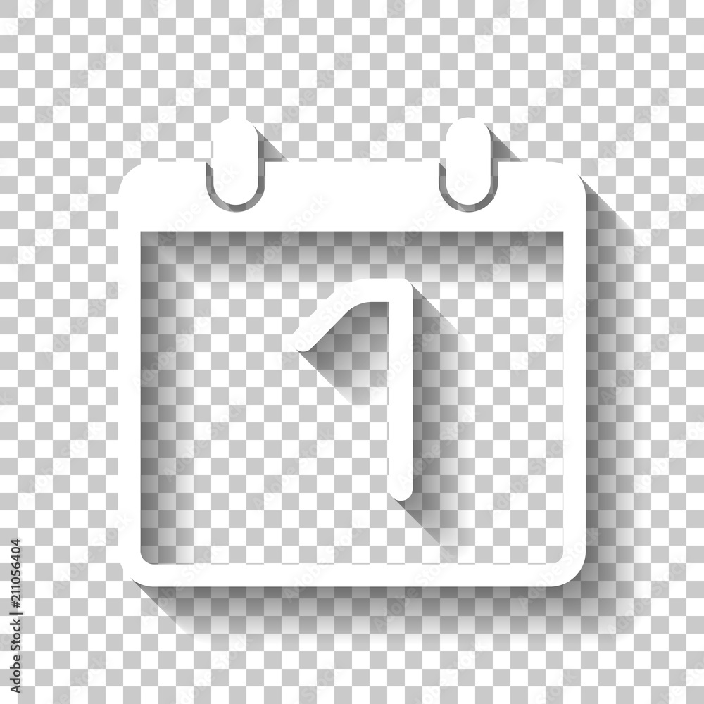 Poster calendar with 1 day, simple icon. white icon with shadow on tran
