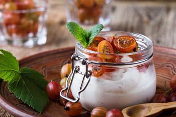 Cheesecake creme parfaits with gooseberries