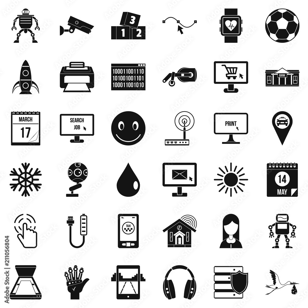 Poster different apps icons set. simple style of 36 different apps vector icons for web isolated on white b
