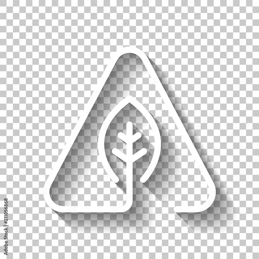 Poster eco leaf in warning triangle. problem with ecology. linear symbo