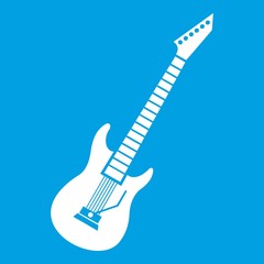 Electric guitar icon white isolated on blue background vector illustration