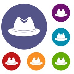 Man hat icons set in flat circle red, blue and green color for web