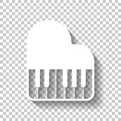 Grand piano icon. White icon with shadow on transparent backgrou