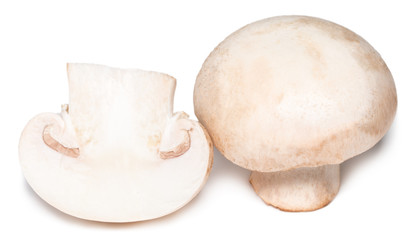 Fresh champignon mushrooms isolated on white background