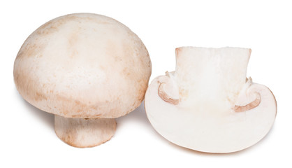 Fresh champignon mushrooms isolated on white background