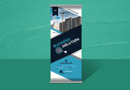 Roll-Up Business Banner Layout with Diagonal Elements