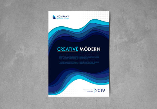 Flyer Layout with Blue Layered Wave Elements