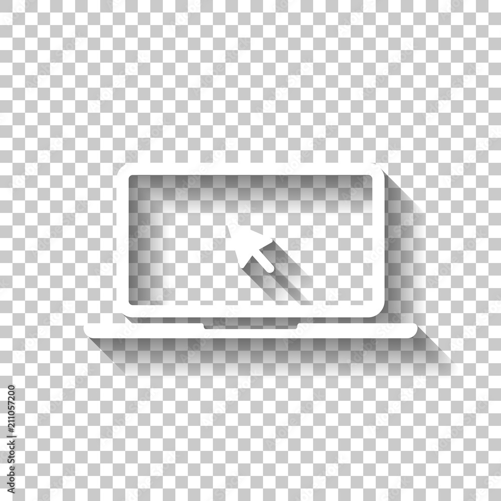 Aufkleber laptop or notebook with arrow on screen. white icon with shadow