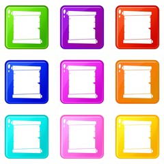 Retro scroll paper icons of 9 color set isolated vector illustration