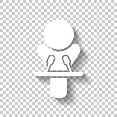 Speaker icon. Man and microphones. White icon with shadow on tra