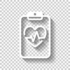 Medical clipboard. Tablet, paper, heart and pulse line. Cardiolo