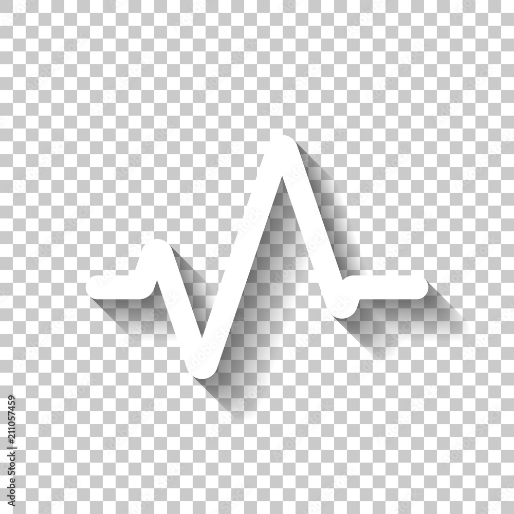 Poster simple pulse icon. white icon with shadow on transparent backgro