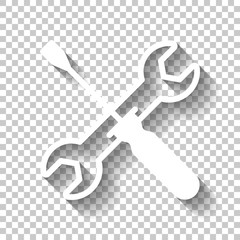 Repair service, wrench and screwdriver, tools. White icon with s