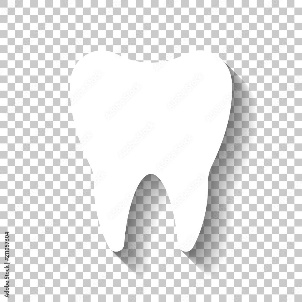 Poster silhouette of tooth. simple icon. white icon with shadow on tran