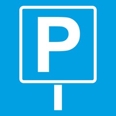 Parking sign icon white isolated on blue background vector illustration