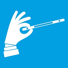 Magician hand with a magic wand icon white isolated on blue background vector illustration
