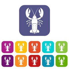 Crawfish icons set vector illustration in flat style in colors red, blue, green, and other