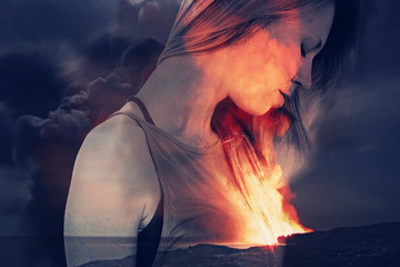 Inner fire , passion concept. Double exposure image