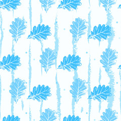 Fototapeta na wymiar Seamless pattern with contour lacy light blue leaves trees on a white background