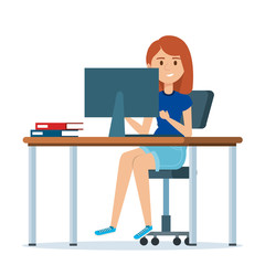 young woman in the workplace character vector illustration design