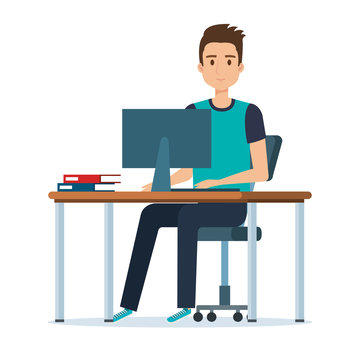 young man in the workplace avatar character vector illustration design