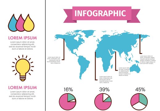 Pink Blue Yellow Global Creative Design Infographic Template