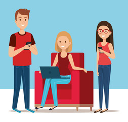 group of young people in the sofa avatars vector illustration design