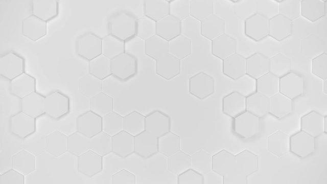 Motion design of geometric hexagon surface loop. Grid pattern of waving hexagones. Looped seamless animation. Pure white color.