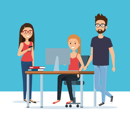 group of young people in the workplace avatars vector illustration design