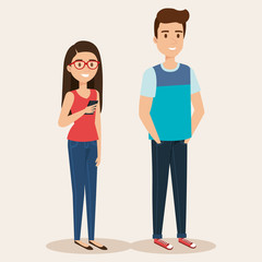 Fototapeta premium young couple avatars characters vector illustration design