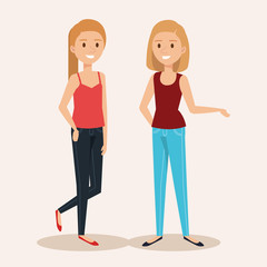 young girls avatars characters vector illustration design