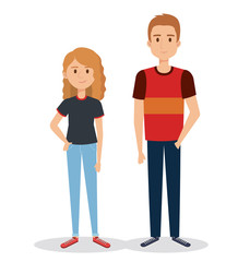 young couple avatars characters vector illustration design