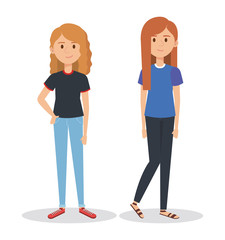 Fototapeta premium young girls avatars characters vector illustration design