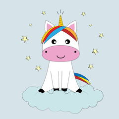Cute magical unicorn and cloud.