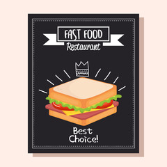 delicious sandwich fast food restaurant menu card vector illustration design