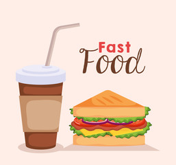 delicious sandwich with coffee fast food vector illustration design