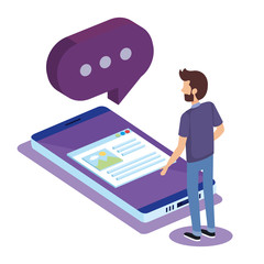 digital technology with teamwork people isometric vector illustration design