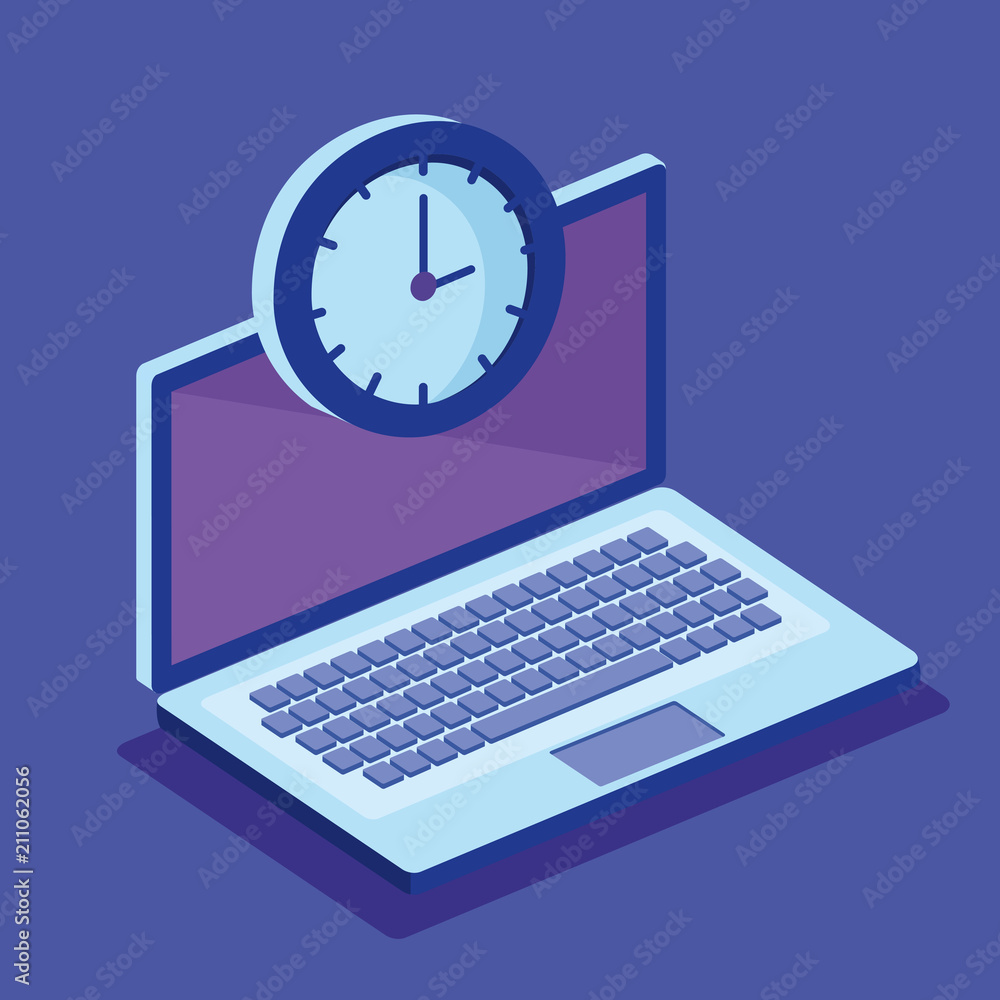 Poster laptop computer and isometrics icons vector illustration design