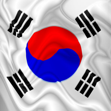 South Korea Flag Waving Digital Silk Satin Fabric 