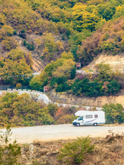 Camper car in mountains Meteora Greece